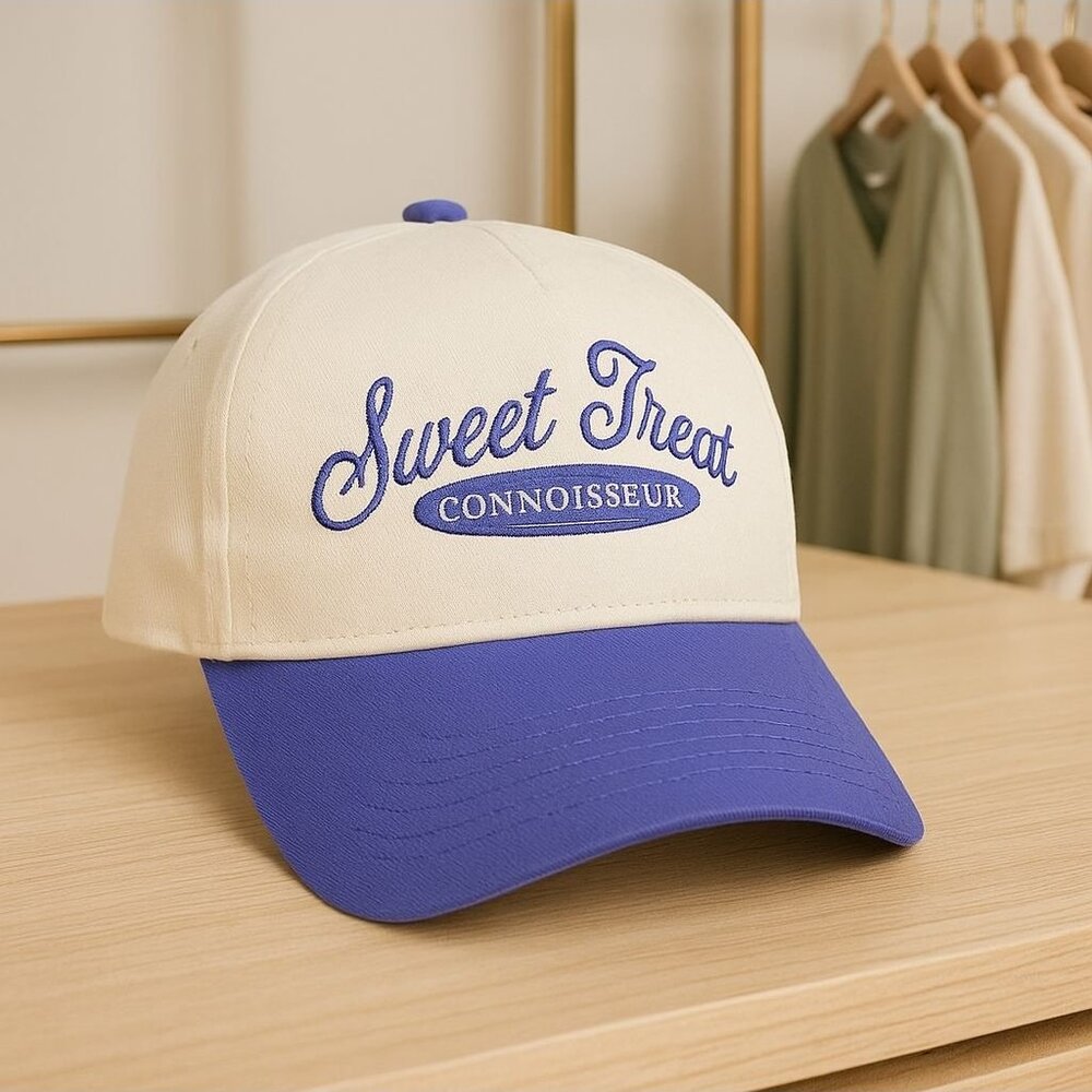 Sweet Treat Connoisseur Baseball Cap Two Tone Hat Beige Purple By Kenz Kustomz